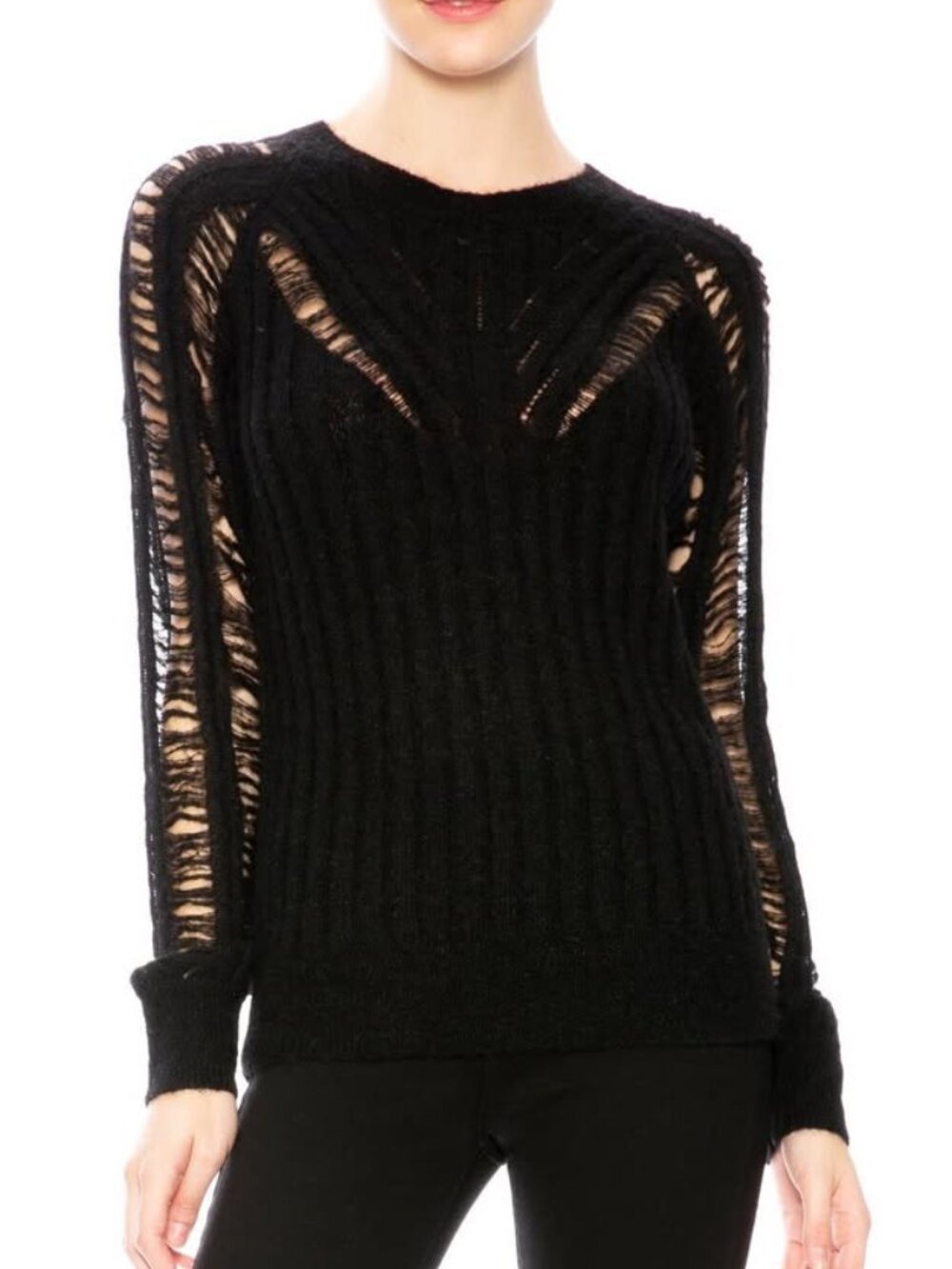 IRO black wool mohair blend sweater with open weave sleeves size small